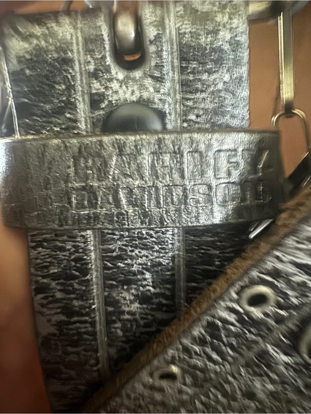 Harley-Davidson Silver and Black Leather Belt with Branded Buckle